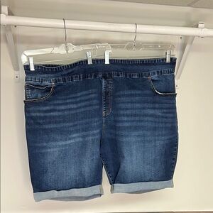 151 Elastic Waist Dark Blue Denim Shorts- 5X